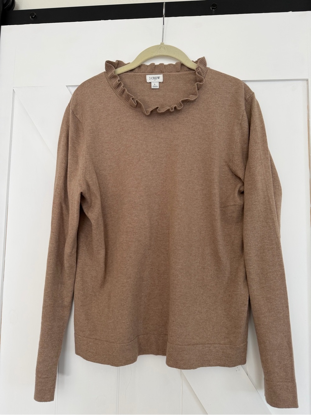 J. Crew Camel Ruffle Neck Lightweight Sweater